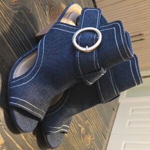 Stylish Denim Open-Toe Heeled Boots